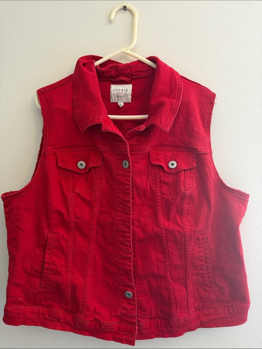 Red Sleeveless Denim Jacket Vest